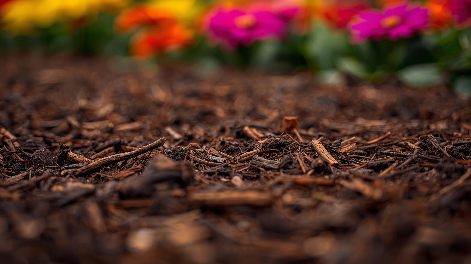 Professional mulch installation in flower bed