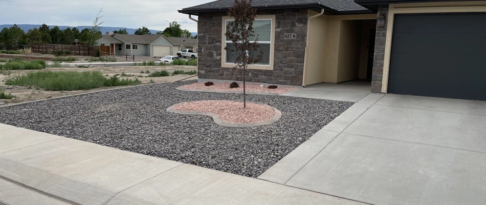 Landscape with rock installed for lawn in Orchard Mesa, CO.