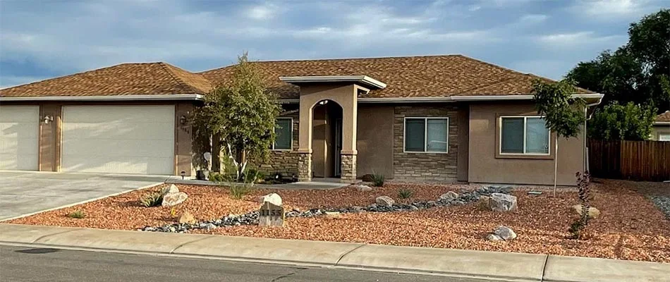 Rock mulch landscaping at a home in Grand Junction, CO.
